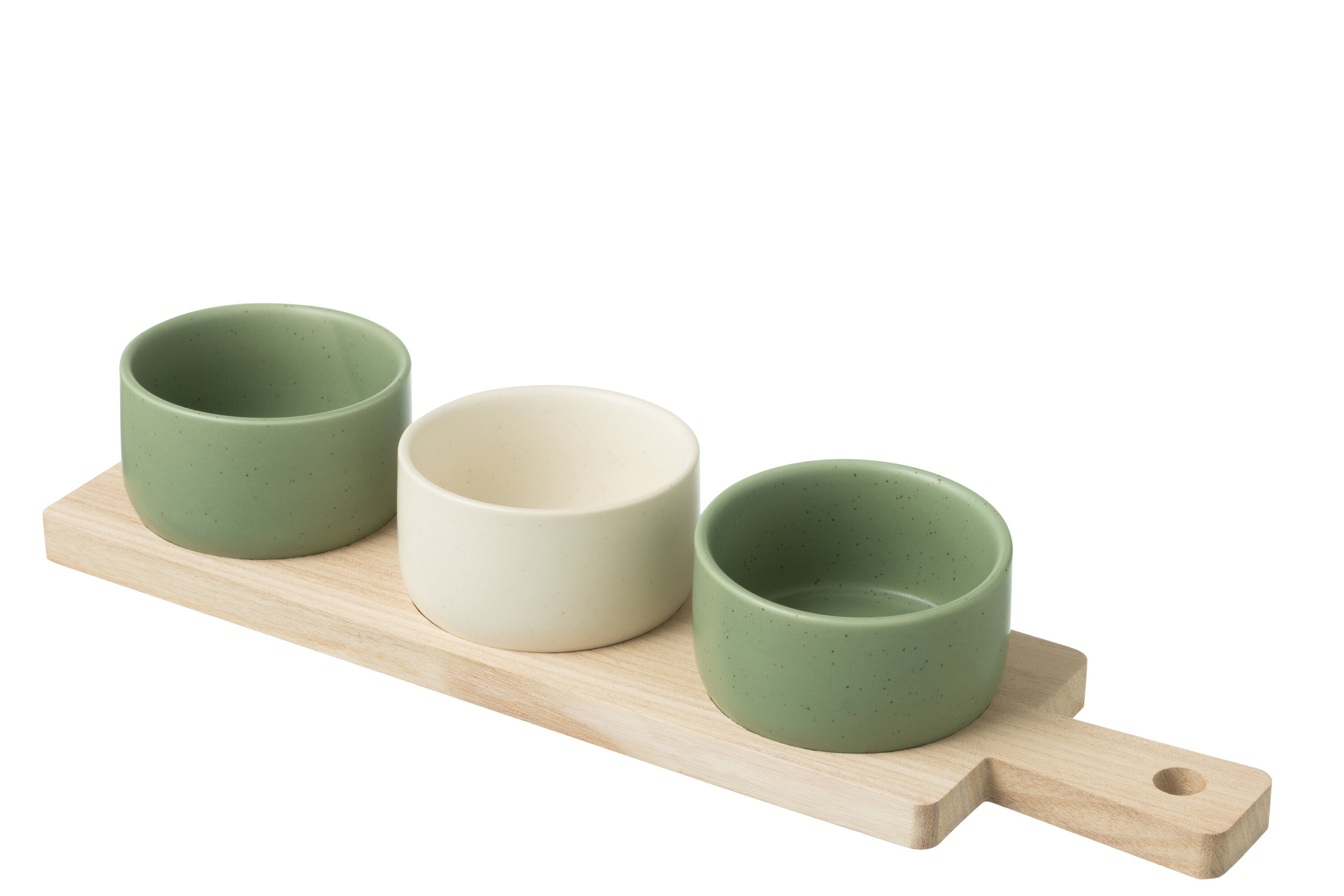 Dreiteiliges Tapas-Set mit Paulownia-Holztablett in Grün und Weiß – Bild 3