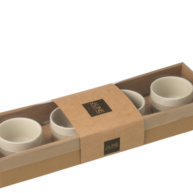 Vierteiliges Tapas-Set mit Bambus-Tablett in Weiß und Natur