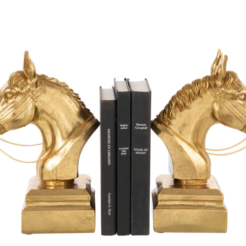 Buchstützen Set Pferdekopf gold