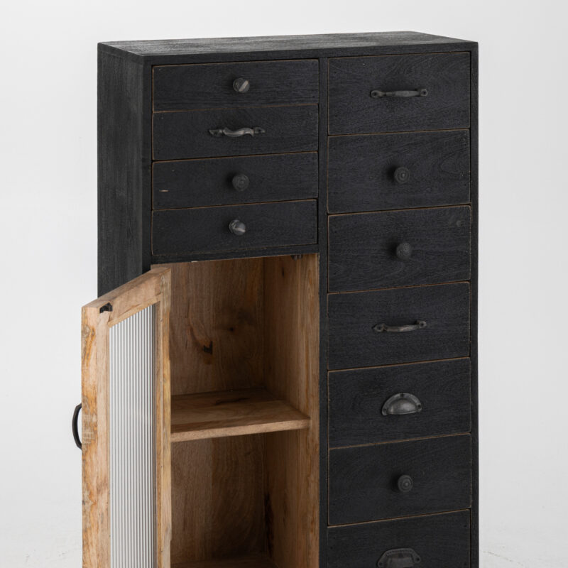 Schrank aus Mangoholz mit Glas