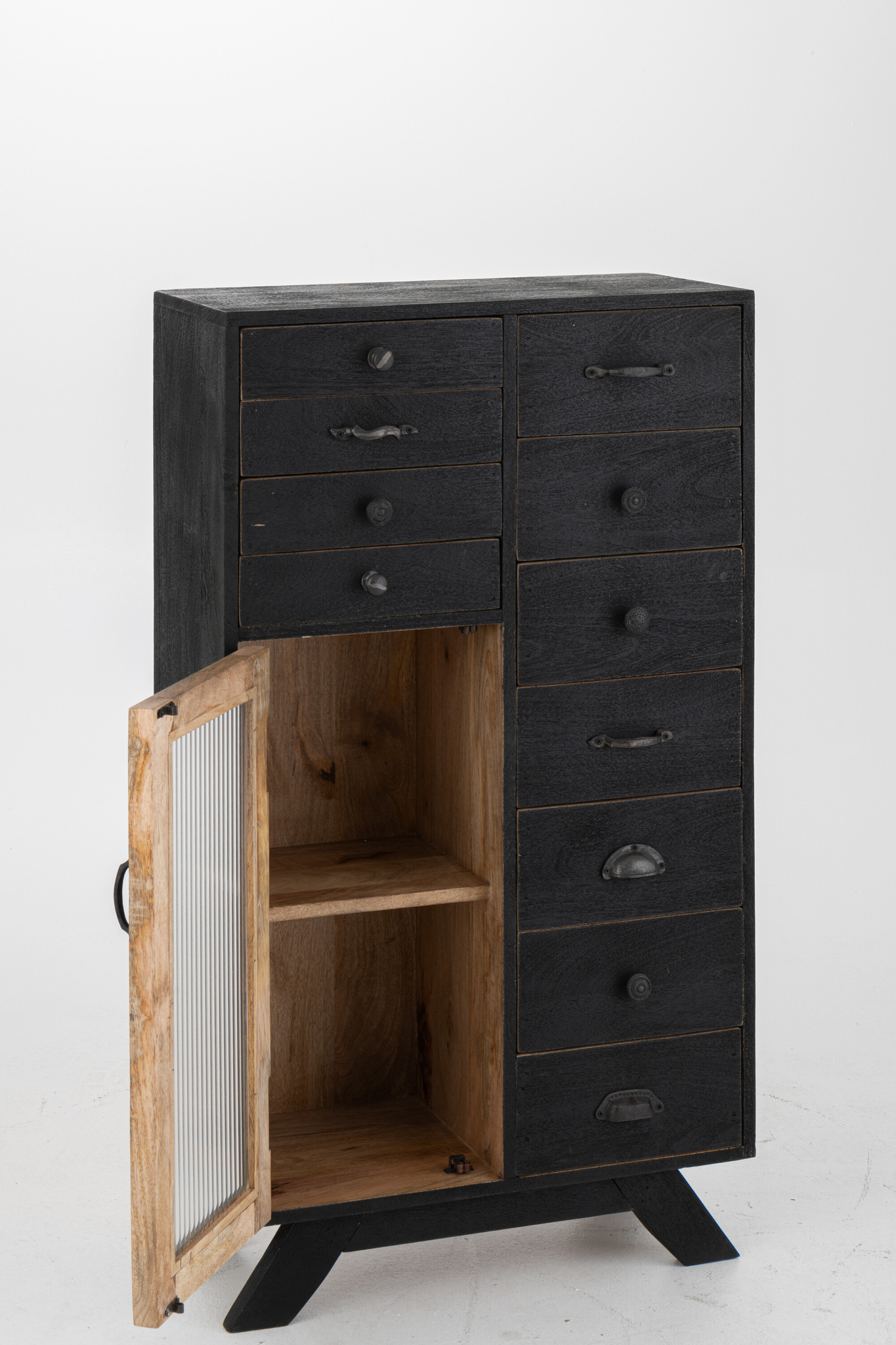 Schrank aus Mangoholz mit Glas