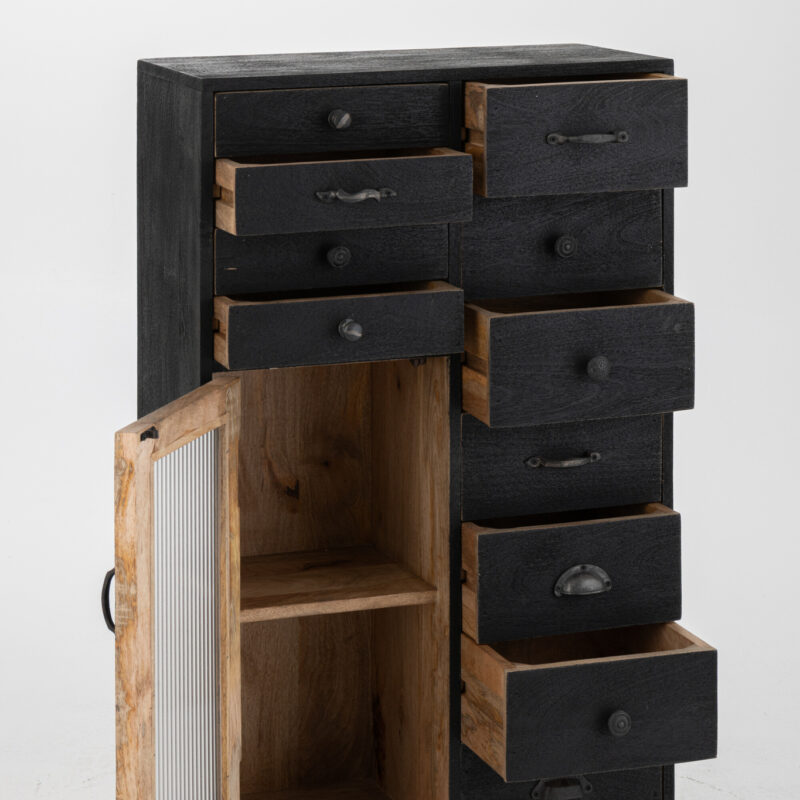 Schrank aus Mangoholz mit Glas