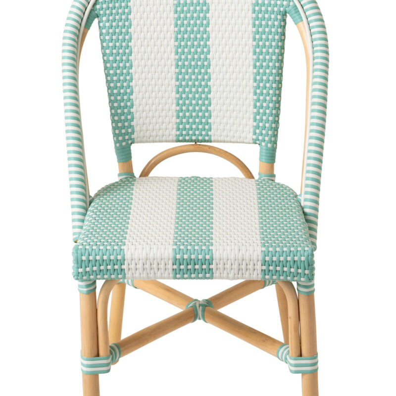 Esszimmerstuhl aus Rattan in Hellblau Weiß gestreift