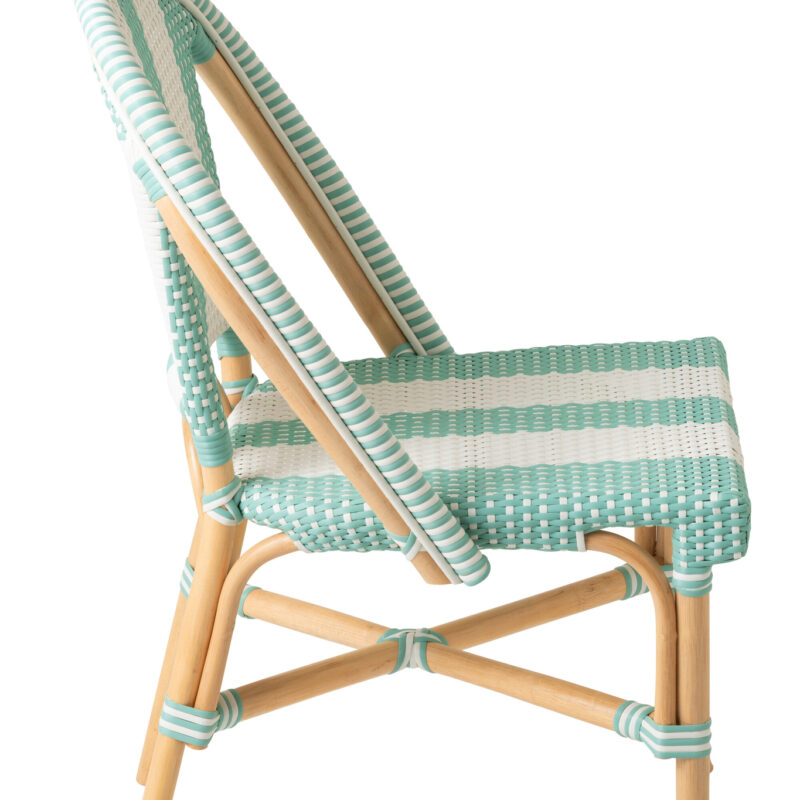 Esszimmerstuhl aus Rattan in Hellblau Weiß gestreift