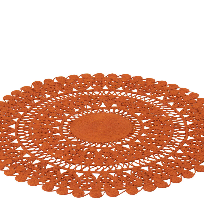 Runder orientalischer Jute Teppich in Dunkelorange