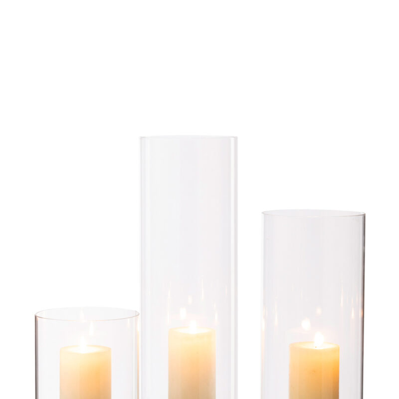 Kerzenhalter Set rund mit Glas und Rattan