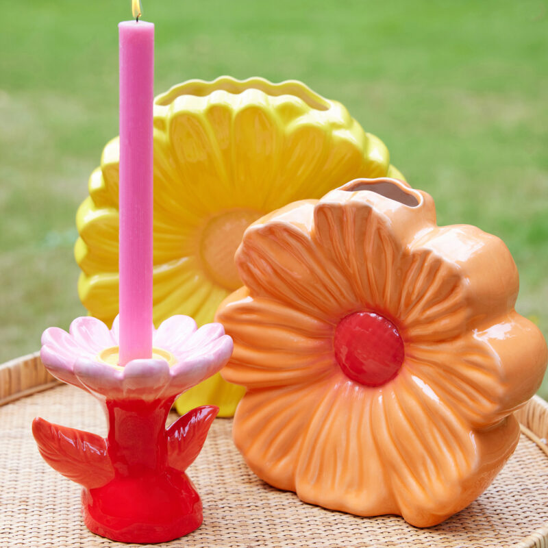 Kerzenhalter Blumen Steingut 2er Set