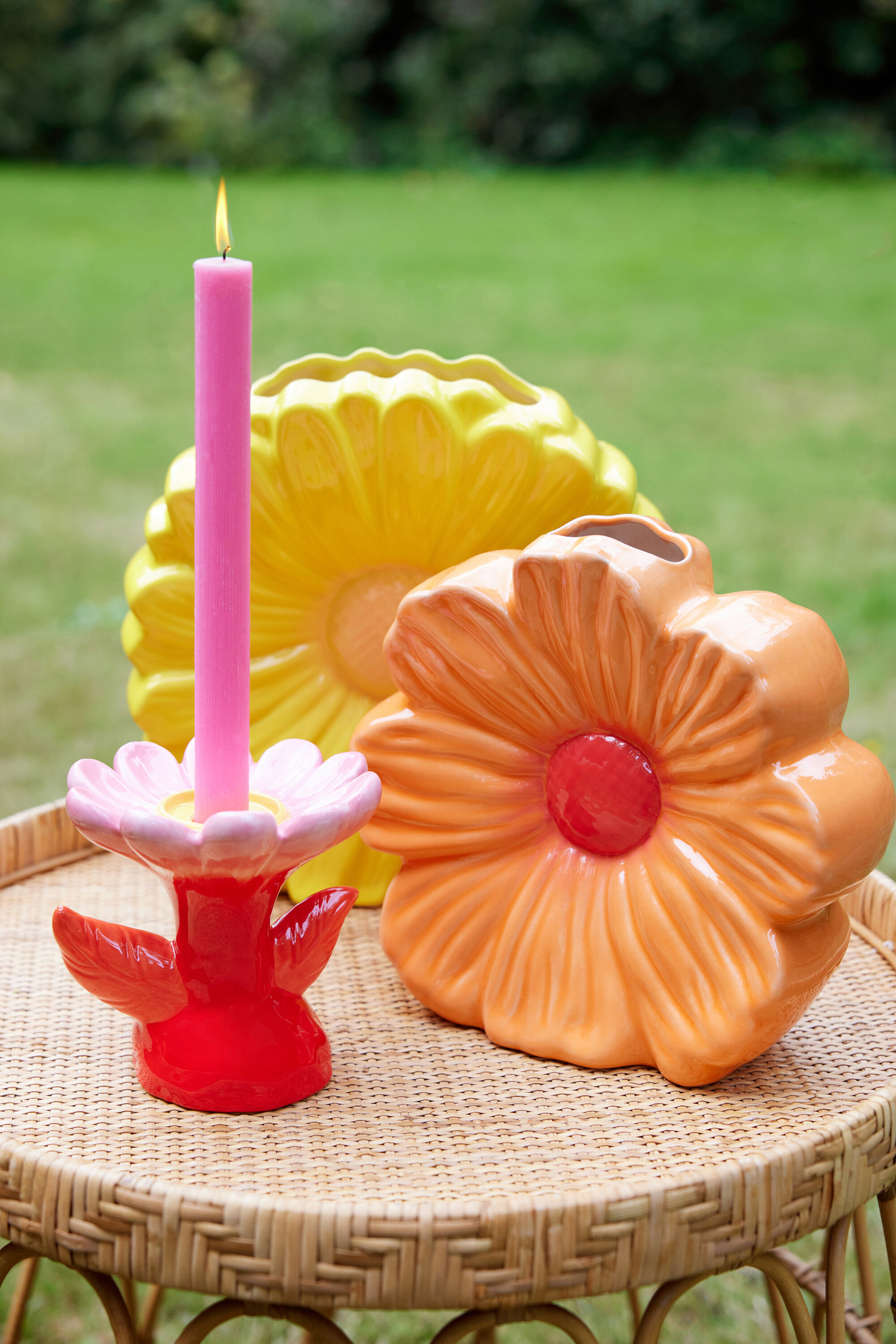 Kerzenhalter Blumen Steingut 2er Set – Bild 2