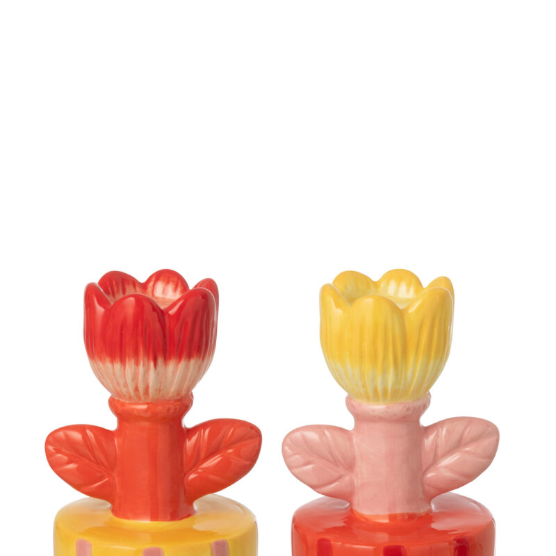 Kerzenhalter auf Sockel Steinzeug Blumenmotiv 2er Set