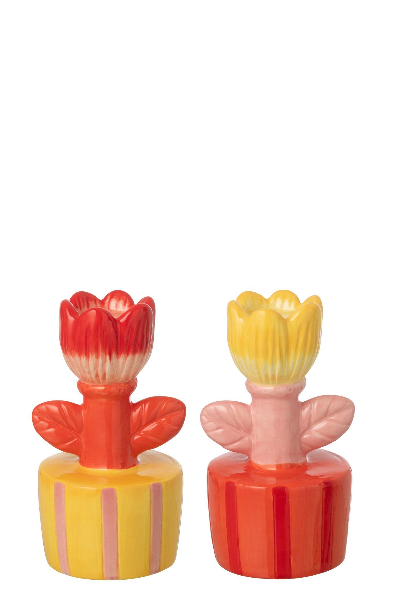 Kerzenhalter auf Sockel Steinzeug Blumenmotiv 2er Set – Bild 2