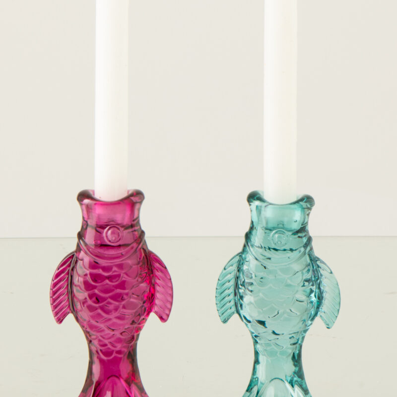 Kerzenhalter Fisch Glas Set 2-teilig