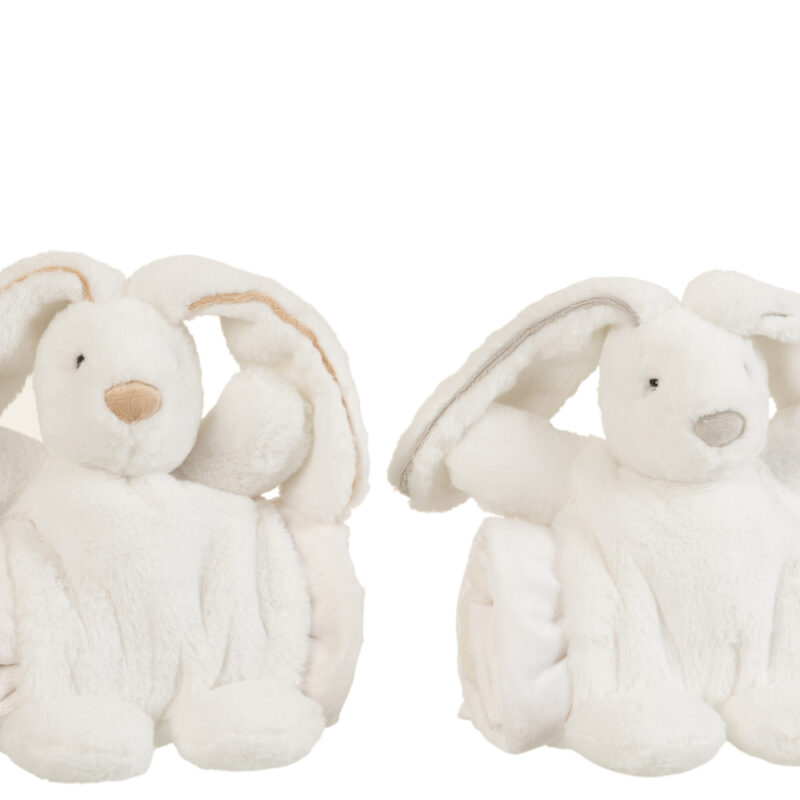 Plüsch-Set 2 weiße Häschen mit Decke