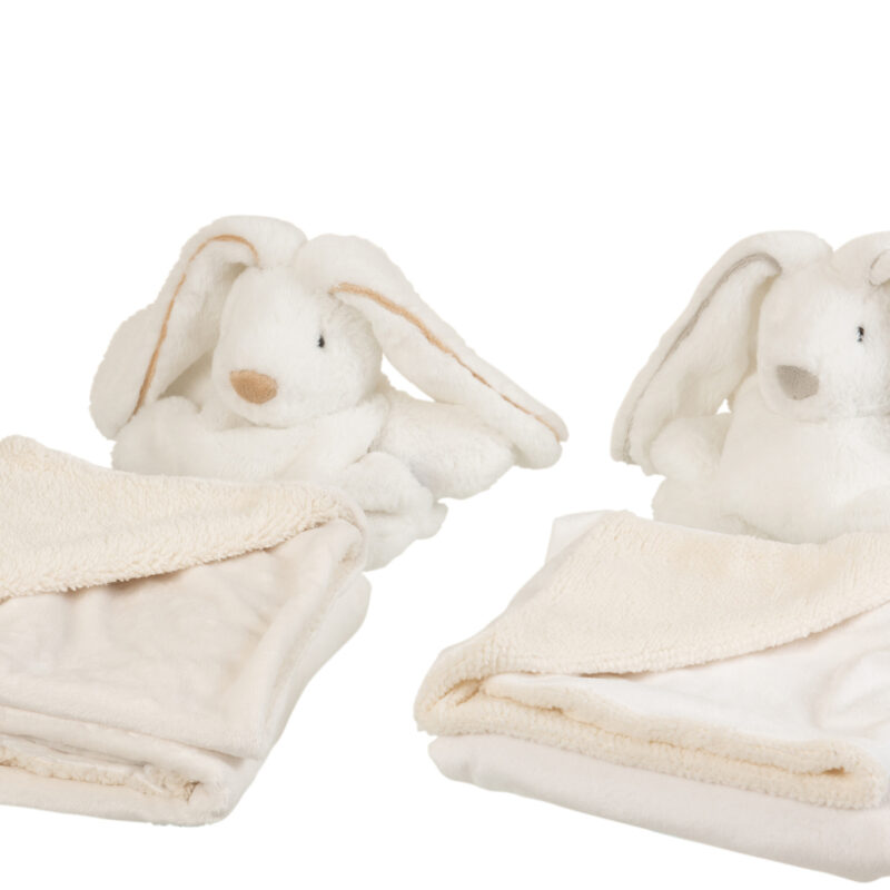 Plüsch-Set 2 weiße Häschen mit Decke