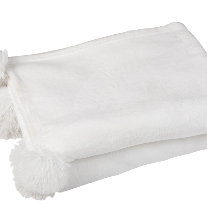 Pompon-Plaid Decke in Weiß