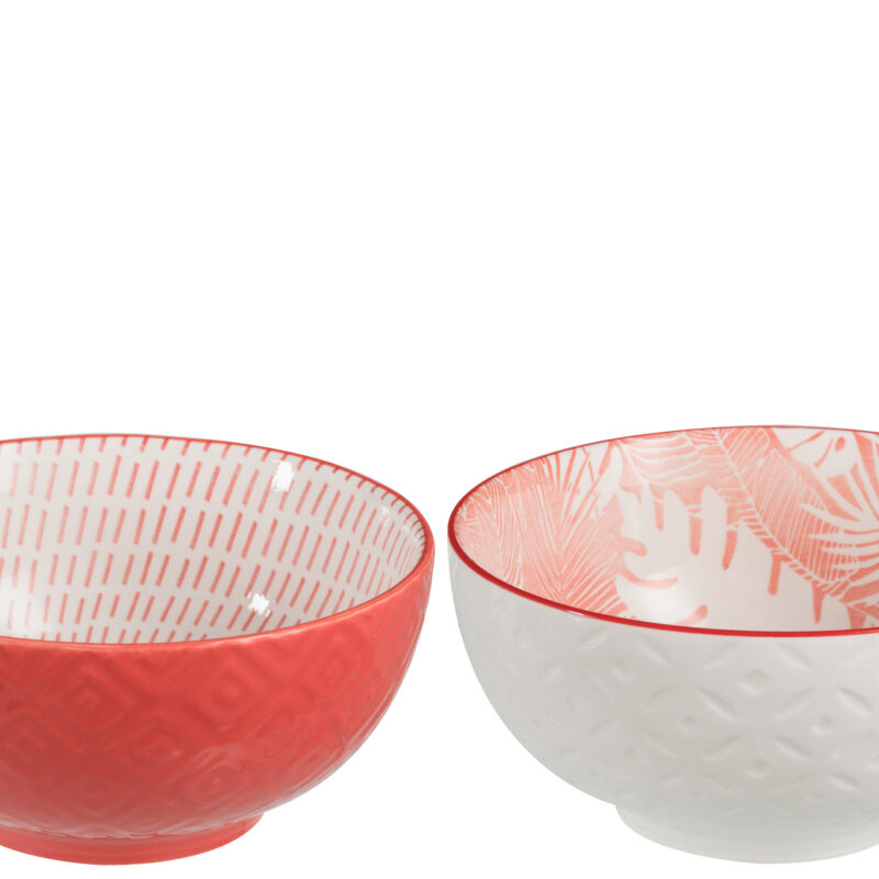 Set 2 Schalen Tropical Korallenrot/Weiß