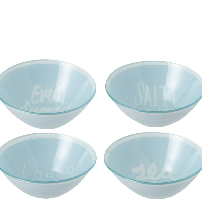 Runde Glasschalen Set hellblau/weiß