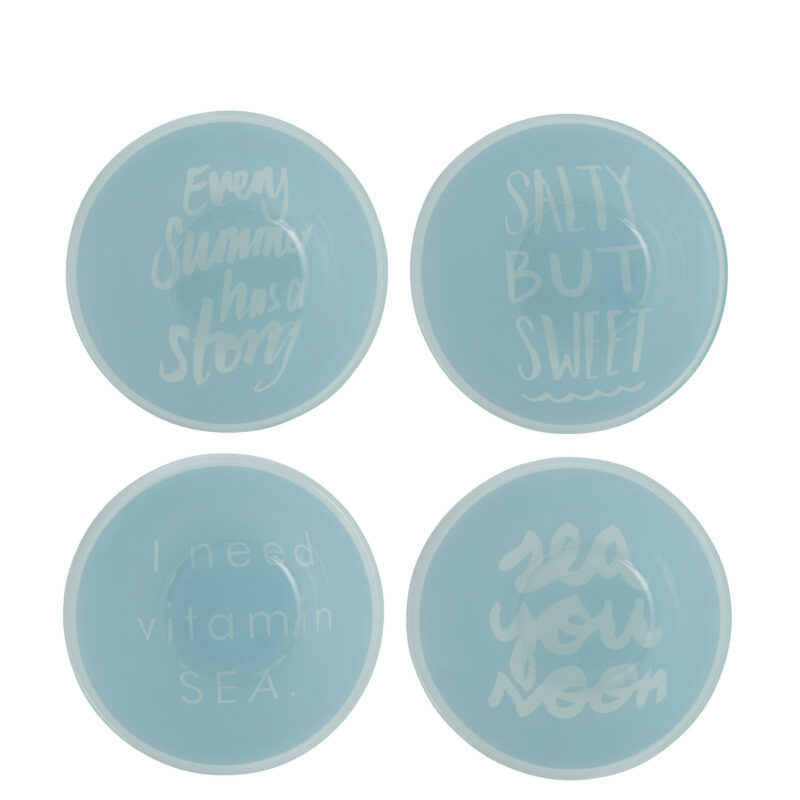 Runde Glasschalen Set hellblau/weiß