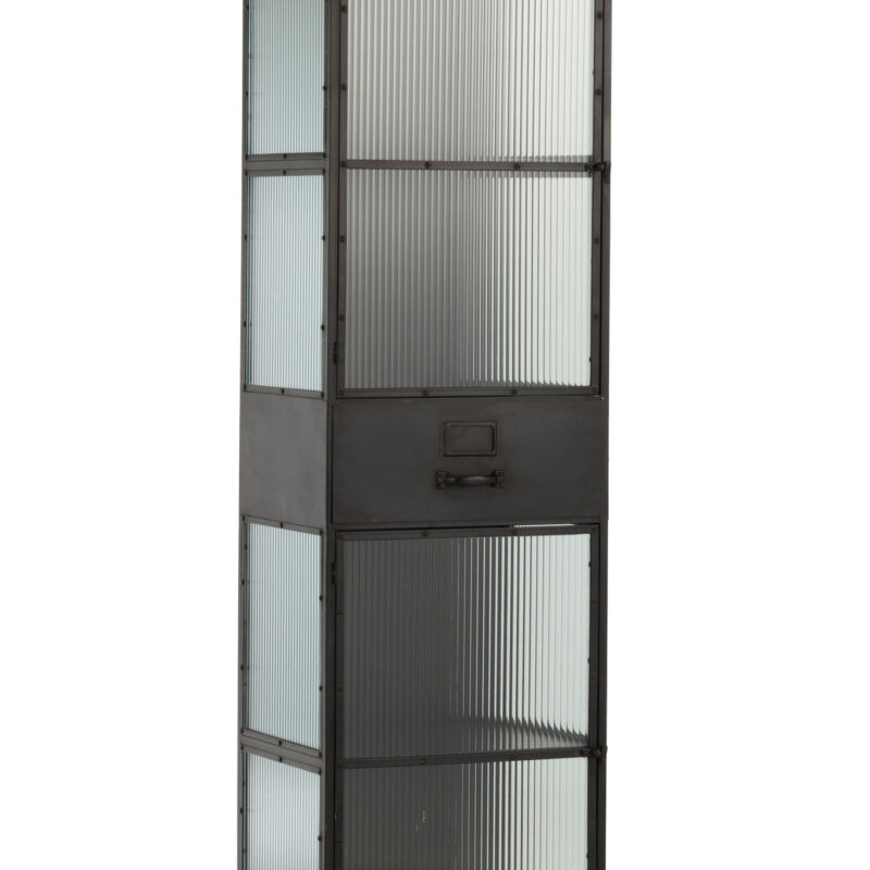 Hochschrank aus Metall mit 2 Türen und 1 Schublade