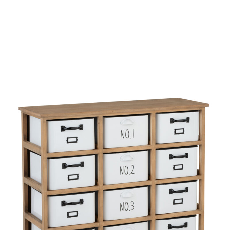 12-Schubladen-Schrank aus Holz mit Metallakzent