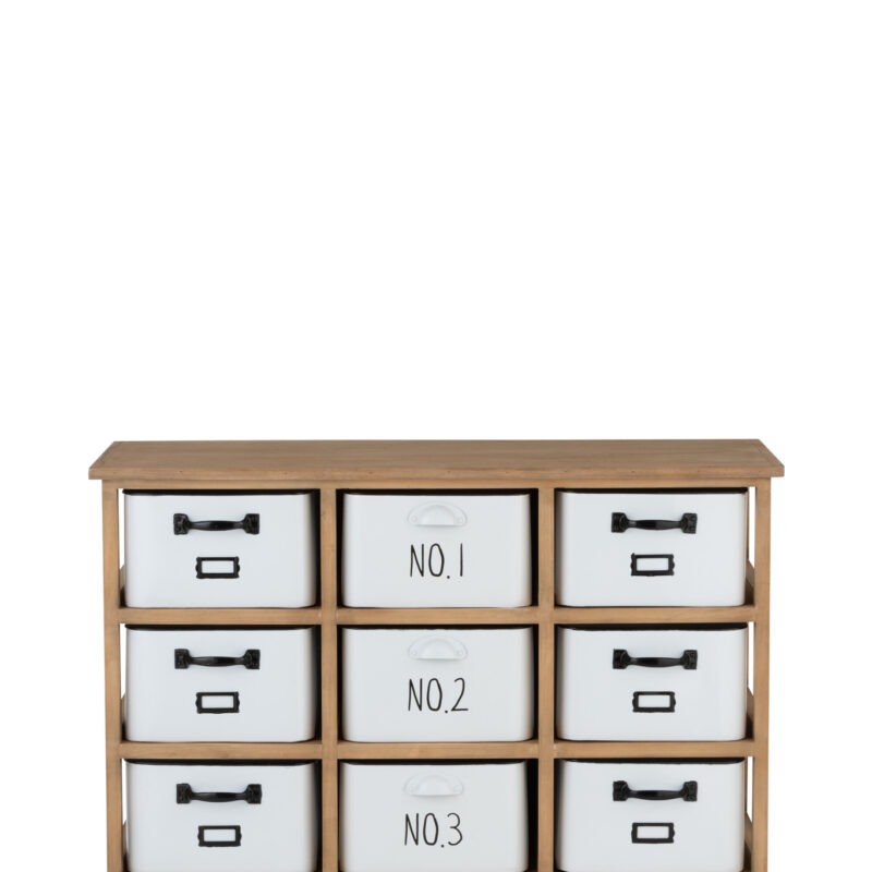 12-Schubladen-Schrank aus Holz mit Metallakzent