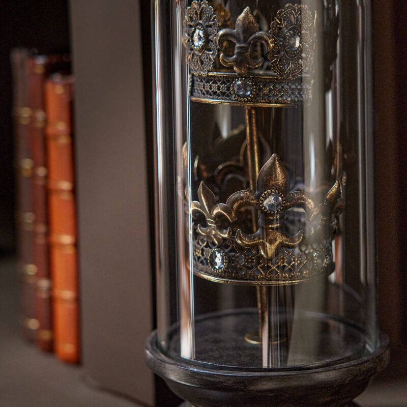 Dekorative Glasglocke „Crown“ in Bronze/Schwarz