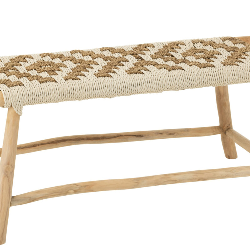 Sitzbank Waverly aus Teakholz mit Seegras- und Raffia-Akzenten